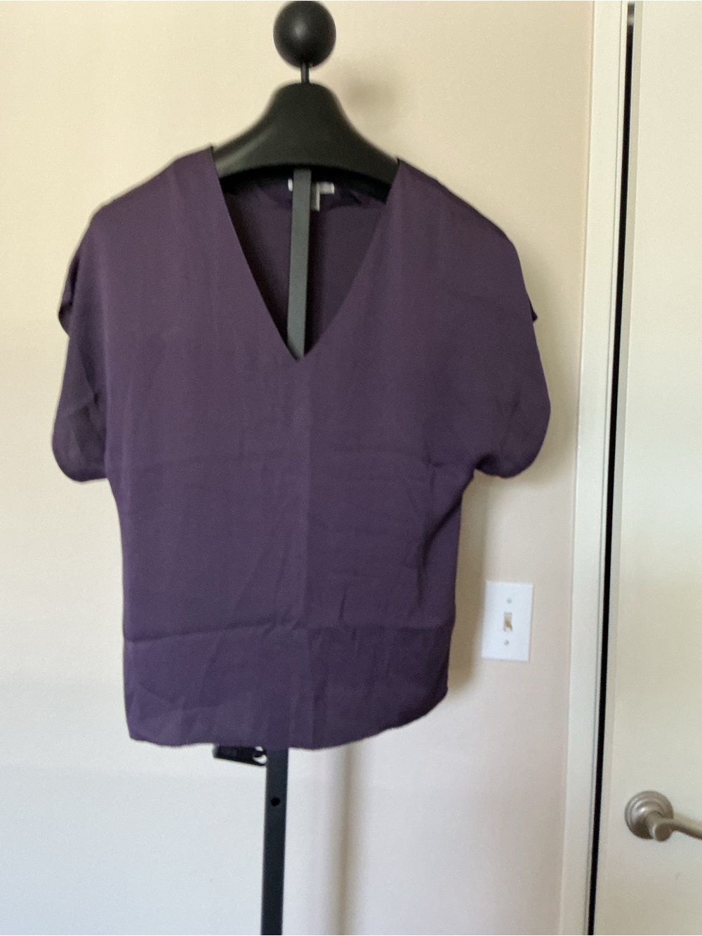 Original Penguin Women's V-Neck Short Sleeve Top in Plum